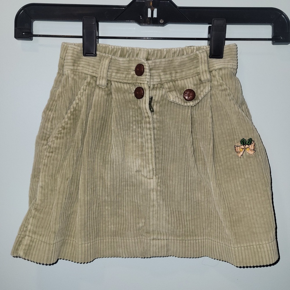 Vintage Sage Green Corduroy Mini Skirt Kids Size 20 Embroidered Floral 90s Y2K